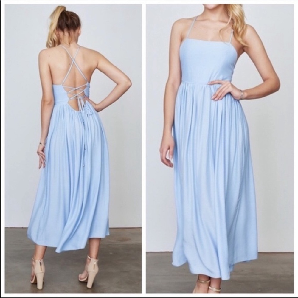 Blue Boho Lace-Up Dress